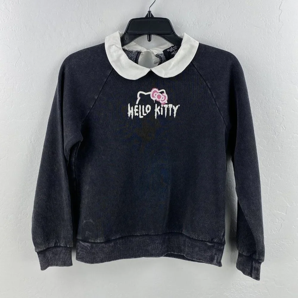 Hello Kitty & Friends Forever 21 Collar Sweatshirt Distress Black Pullover 11-12